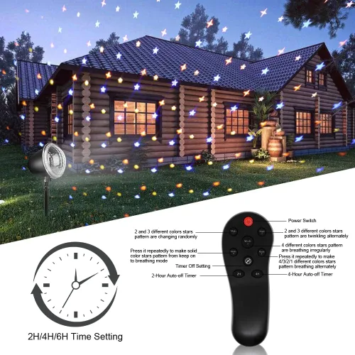 Vista 7 de Proyector de estrellas, luz nocturna de estrellas para niños, proyector de vacaciones al aire libre con 4 modos y control remoto, luces de Navidad