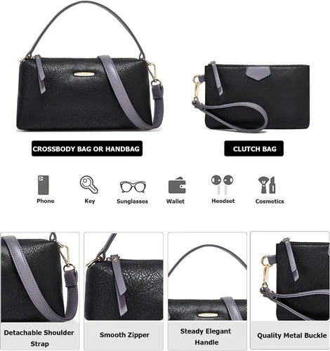 Vista 7 de Bolso grande de cuero suave de 3 piezas para mujer, elegante bolso de hombro Hobo con asa superior