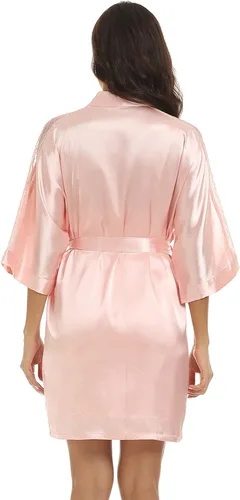 Vista 6 de Conjunto de pijama de seda para mujer, bata de satén con camisón de 2 piezas, ropa de dormir sexy de encaje, ropa de dormir kimono, batas de dama
