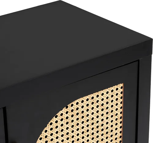 Vista 6 de Linique Moderno soporte de TV para TV de 65 pulgadas con puertas de ratán de polietileno y estantes ajustables, armario de almacenamiento