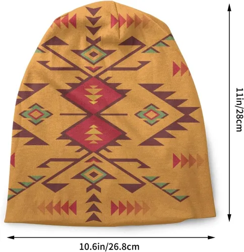 Vista 3 de Gorras de gorro nativo del suroeste americano, indio azteca azteca, suéter de punto de calavera, gorro de invierno y verano cálido
