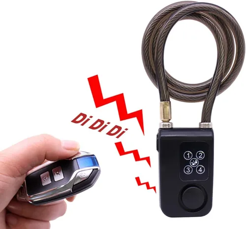 Vista 3 de Mengshen Candado para bicicleta con control remoto, alarma de vibración antirrobo con 31 pulgadas de longitud de cable, impermeable IP55
