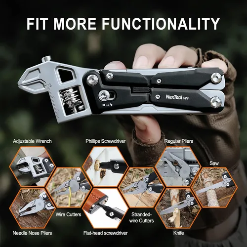 Vista 8 de NEXTOOL W4 - Llave de trinquete ajustable multiherramienta de 11 en 1, herramienta plegable EDC con alicates, cuchillo, sierra y destornillador