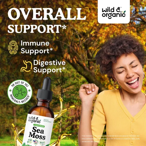 Vista 2 de Wild & Organic Gotas líquidas de musgo marino – Apoyo inmunológico – Tintura de musgo marino irlandés y vejiga – Suplemento multimineral Chondrus