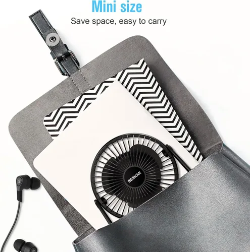 Vista 7 de BESKAR Ventilador de escritorio pequeño USB, ventiladores portátiles con 3 velocidades de flujo de aire fuerte, funcionamiento silencioso y rotación