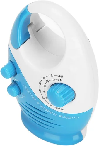 Vista 6 de Radio portátil AM FM, radio de ducha con altavoz integrado, diseño tipo gancho para baño, camping, uso doméstico, material plástico ABS