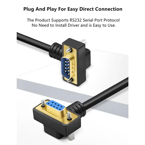 Vista 4 de DB9 RS232 Cable de puerto serie de ángulo recto macho a hembra 9 pines chapado en oro RS232 COM Cable de conexión (16.4 ft)
