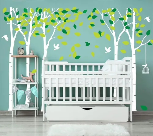 Vista 7 de Calcomanía de pared de árbol de la selva gigante para pared, vinilo extraíble, arte mural para habitación de los niños, guardería, dormitorio, sala