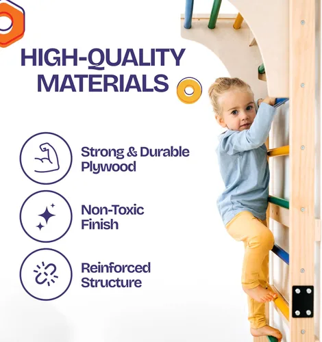 Vista 5 de ComfyBumpy Escalera sueca con mesa de juego convertible Juego de escalada Montessori para niños, parque infantil interior y gimnasio en la selva