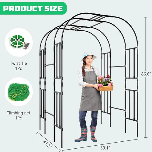 Vista 3 de DoCred Enrejado de arco de jardín grande para plantas trepadoras, 87 pulgadas de alto, soporte de metal para plantas, arco para trepar vides