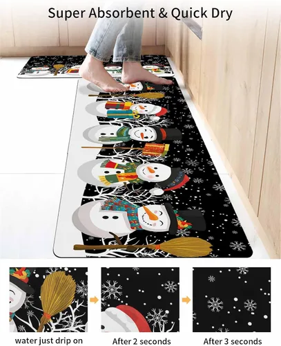 Vista 4 de Tapete de baño de muñeco de nieve negro para bañera, antideslizante, secado rápido y absorbente, tierra de diatomeas, fregadero, dormitorio, cocina