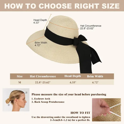 Vista 6 de Surblue Sombrero de paja de playa para mujer, sombrero de ala ancha