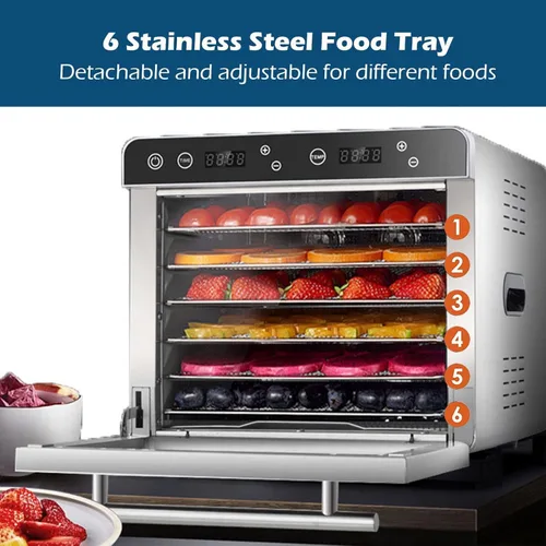 Vista 8 de Deshidratador de alimentos con 6 bandejas, 700 W, eléctrico, de acero inoxidable, con ventana de visualización de vidrio templado, para carne seca