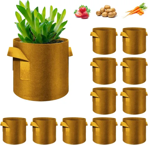 Vista 10 de Paquete de 12 bolsas de cultivo de plantas de 3 galones, macetas de tela no tejida gruesa con asas, bolsas para macetas de verduras, macetas de tela