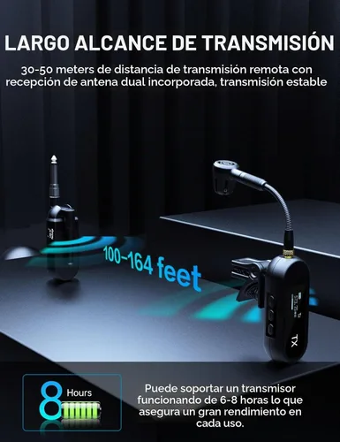 Vista 6 de EBJ Sistema de micrófono de saxofón UHF inalámbrico, micrófono de instrumento de clip, saxofón y trompeta, ecualizador preestablecido y nivel de eco