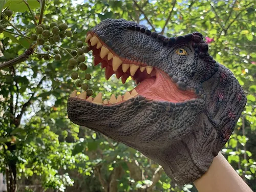 Vista 9 de Gemini&Genius Juguetes de dinosaurio Tyrannosaurus Rex marionetas de mano grandes de goma suave T-Rex cabeza de mano marioneta de mano juguetes