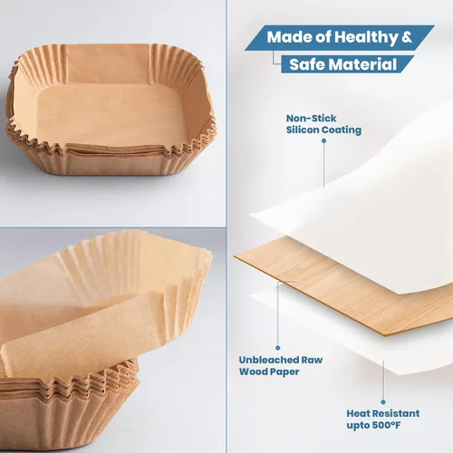 Vista 4 de Forros desechables para freidora de aire de 8 pulgadas, 100 forros de papel pergamino de forma cuadrada, resistentes al aceite y al agua, adecuados