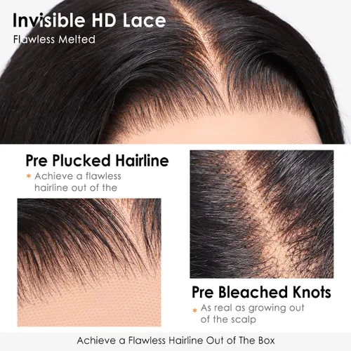 Vista 4 de Hermosa - Pelucas de cabello humano con encaje frontal HD de 13 x 4 pulgadas, prearrancadas con cabello de bebé, densidad 180, transparente, 9A