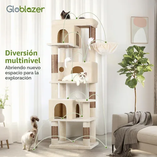 Vista 7 de Globlazer Árbol de Gato de Rincón de 66 Pulgadas, Torre de Escalada de Varios Niveles para Gatos de Interior, Condominios para Gatitos, Torre