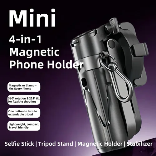 Vista 2 de Trípode magnético para teléfono, palo selfie portátil 4 en 1, trípode extensible plegable de tamaño de bolsillo para iPhone, palo selfie con control