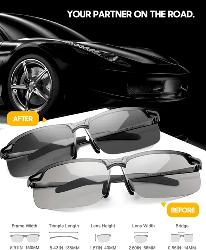 Vista 5 de TJUTR Lentes de sol fotocromáticos polarizados para hombre para conducir de día y noche antirreflejos ideales para condiciones de luz baja a media