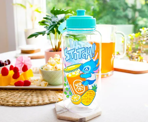 Vista 3 de Disney Lilo & Stitch Bubble Tea Botella de agua de plástico con tapa deportiva resistente a fugas Capacidad para 34 onzas