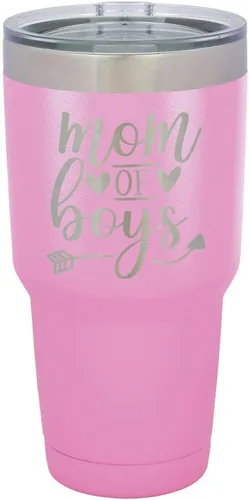 Vista 11 de MOM OF BOYS Vaso negro de 30 onzas con popote y tapa superior deslizante Taza de viaje de acero inoxidable Comparar con Yeti Rambler