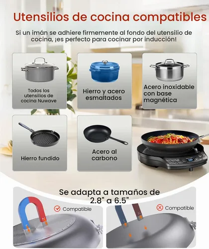 Vista 7 de Nuwave - Placa de inducción portátil Diamond con sonda, quemador de encimera avanzado, 91 temperaturas desde 100 °F hasta 500 °F, vidrio cerámico a