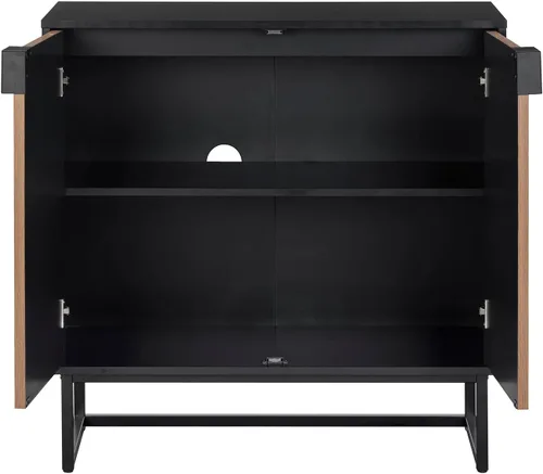 Vista 8 de Nathan James Enloe Aparador Buffet Moderno Gabinete de Almacenamiento de Acento Negro con Puertas en Acabado de Madera de Pino Rústico y Base
