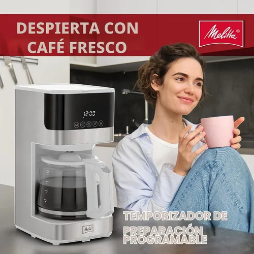 Vista 2 de Melitta Aroma Tocco Glass - Cafetera de goteo de 10 tazas, color blanco