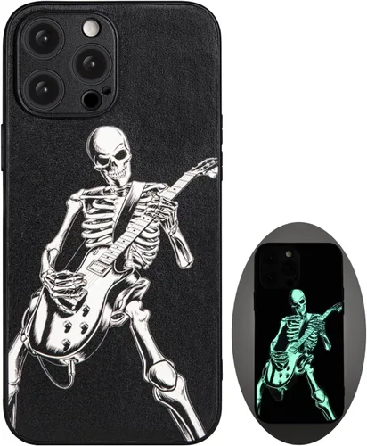 Vista 11 de X spirit Funda genial para iPhone 11, diseño de esqueleto de calavera, estilo gótico atrevido emo luminoso, dedo medio, rock n roll, se ilumina