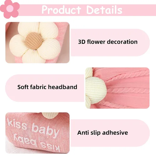 Vista 6 de MIUXUESO Diademas y calcetines para bebés y niñas recién nacidas, bandas para el pelo de flores para recién nacidas, calcetines antideslizantes