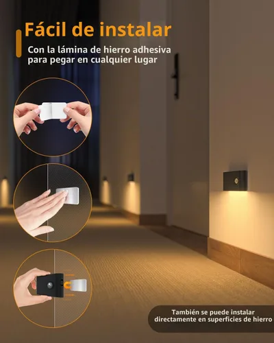 Vista 6 de WILLED Luz nocturna recargable, luces inalámbricas para escaleras para interiores, luz blanca cálida con sensor de movimiento para interiores, se