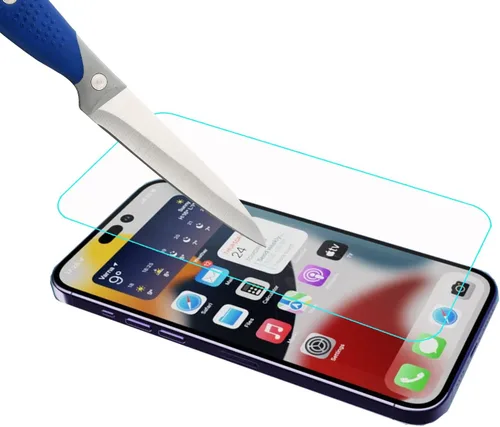 Vista 4 de Mr.Shield [Paquete de 3] Protector de pantalla para iPhone 14 Pro Max de 6.7 pulgadas [vidrio templado] [vidrio japonés con dureza 9H] protector