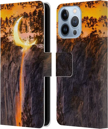 Vista 16 de Head Case Designs Officially Licensed Dave Loblaw Boy Painting Moon Clouds Sci-Fi and Surreal Leather Wallet Case Compatible with Apple iPhone 13 Pro