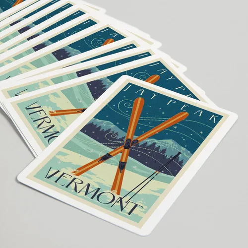 Vista 5 de Jay Peak, Vermont, Cross Skis, Letterpress (52 cartas de juego, baraja de cartas de tamaño póker con comodines)