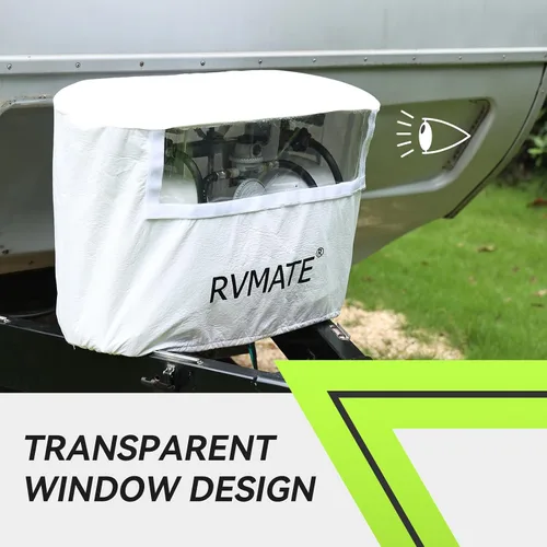 Vista 5 de RVMATE Cubierta de tanque de propano para caravana, impermeable, anti-UV, cubierta de tanque de propano blanco, se adapta a tanques de propano dual
