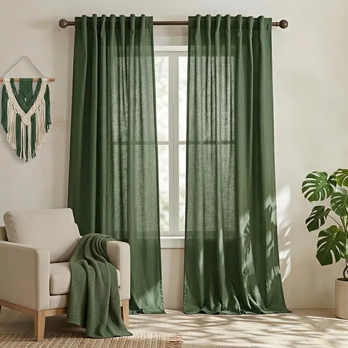 Vista 97 de Mrs.Naturall Cortinas negras de 45 pulgadas de largo, cortinas cortas de lino transparente para privacidad para cocina, dormitorio, ventanas