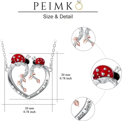 Vista 6 de PEIMKO Ladybug Gifts - Collar de plata de ley 925 con colgante de mariquita y árbol de la vida para mujer, joyería de mariquita, regalos