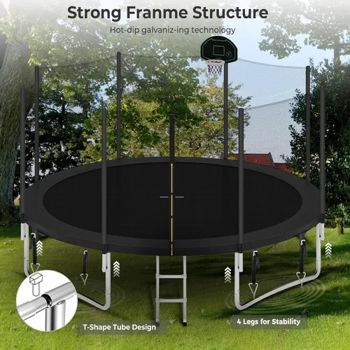 Vista 5 de Lyromix Trampolín mejorado con luces, trampolín grande para exteriores con aspersor, aro de baloncesto y red, capacidad para 5-8 niños y adultos