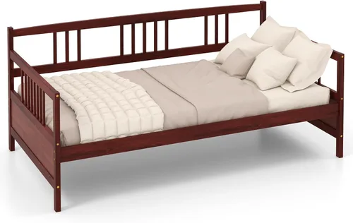 Vista 9 de KOMFOTT Marco de sofá cama de madera tamaño individual, marco de cama de sofá con soporte de listones de madera, no necesita somier, marco de sofá