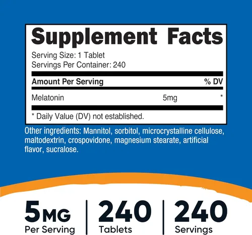Vista 2 de Nutricost Melatonina 5 mg, 240 tabletas de disolución rápida (sabor a bayas mixtas), sin OMG, sin gluten
