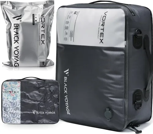 Vista 14 de Black Voyage - Bolsa de viaje reutilizable de compresión al vacío para maleta de mano y mochila, reciclada, impermeable IP67, ahorro de espacio Gris