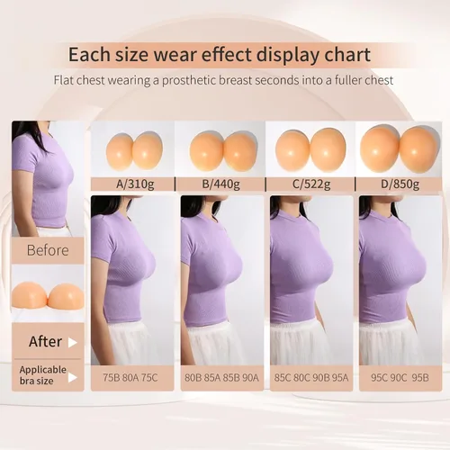 Vista 6 de Par de formas de pecho para mastectomía, prótesis de mama de silicona Convave Bra Inserts para mastectomía natación Crossdreser