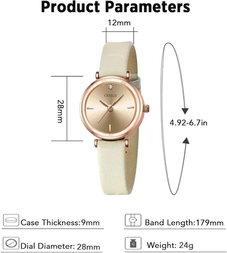 Vista 4 de Reloj de mujer con diamantes para muñeca pequeña, correa de cuero con lente de cristal para mujer, resistente al agua