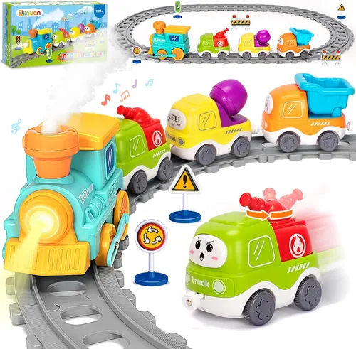 Vista 8 de Juego de tren eléctrico para niños pequeños, juguetes realistas de tren de vapor para niños con vías, juguetes de animales para niños pequeños de 1