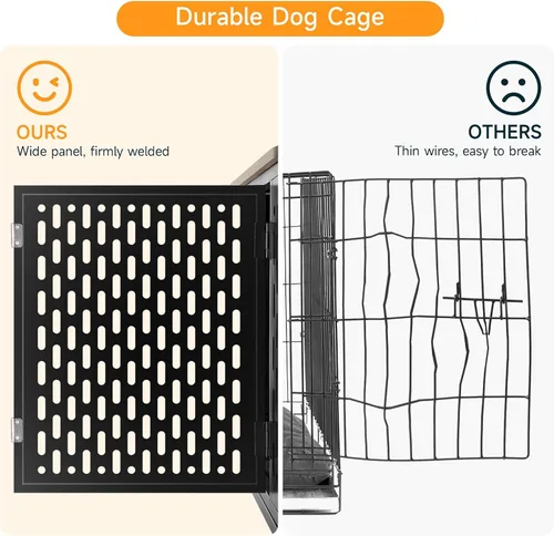 Vista 6 de ONBRILL Mueble resistente para perros grandes y medianos, jaula grande para perros con tapa abatible, cojín y ruedas, jaula para mascotas a prueba