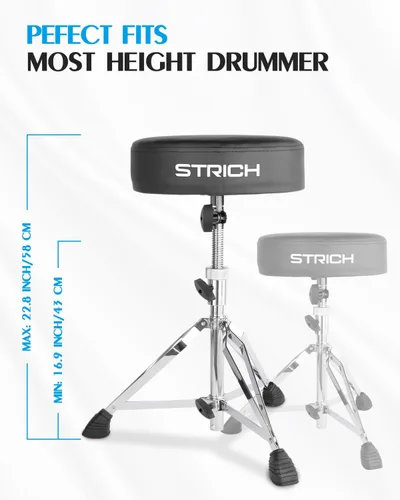 Vista 6 de STRICH Drum Throne, taburete de tambor acolchado ajustable en altura, silla giratoria de tambor resistente, taburete acolchado de doble soporte