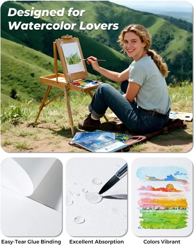 Vista 4 de Jusart Bloc de papel de acuarela de 9 x 12 pulgadas, 140 libras, papel de color de agua de prensa en frío, sin ácidos, para medios húmedos y secos