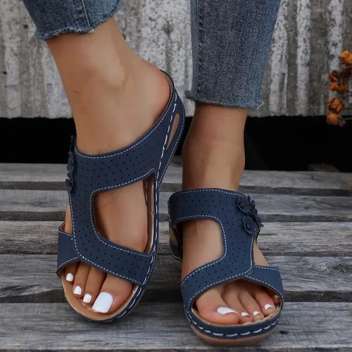 Vista 3 de Sandalias para mujer, casuales, de verano, para mujer, elegantes, de verano, ahuecadas, vintage, sandalias de cuña estilo gladiador, zapatos